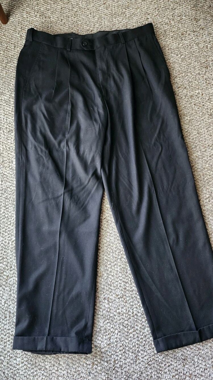 George Mens Black Dress Pants 36x29 Flat Front Business Casual Repreve #611